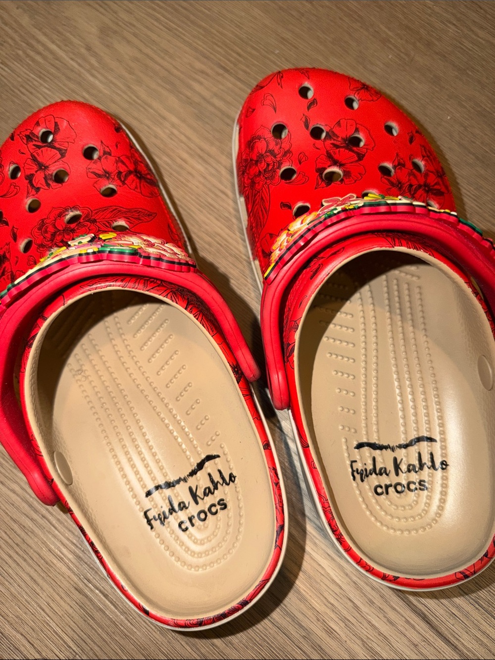 CROCS Red Floral Frida Kahlo Clogs